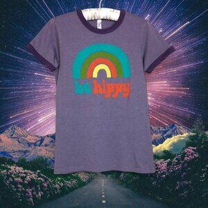be hippy tee // purple size medium  // women's M Hippie rainbow t-shirt